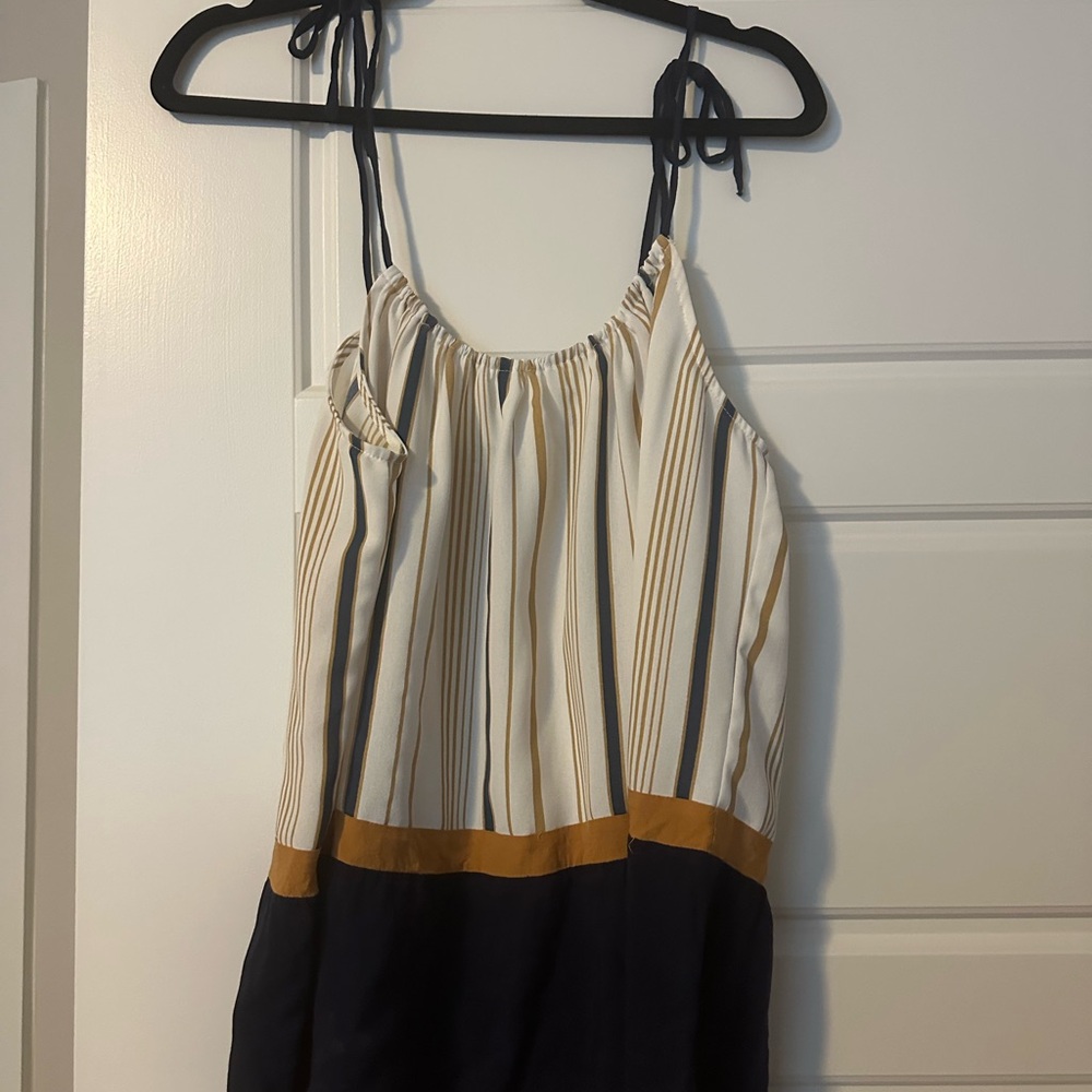 Striped Sleeveless Top with Navy and Gold Accents
